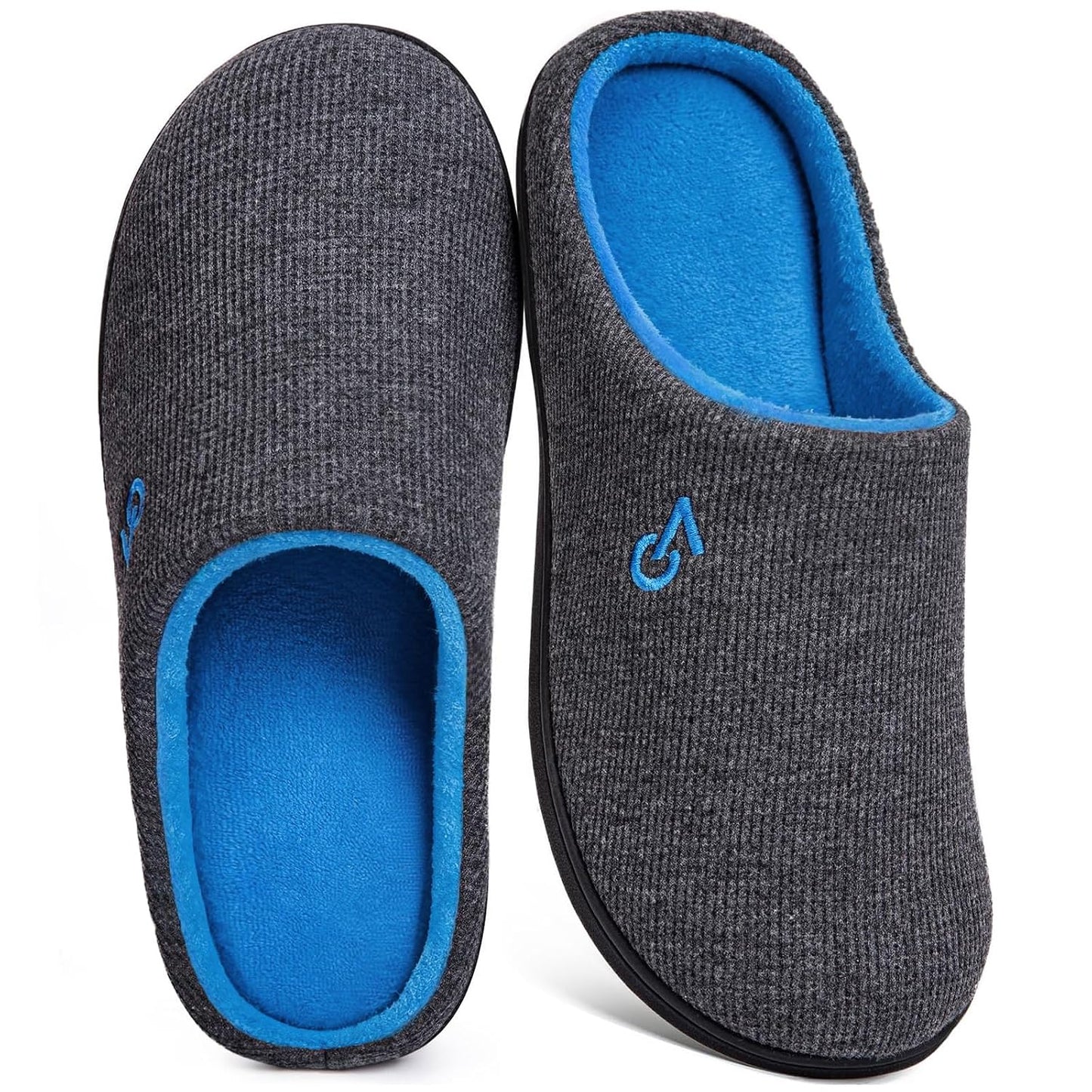 VeraCosy Men's Two-Tone House Slippers Memory Foam Indoor Rubber Sole | Memory Foam,Slip on,Two-Tone,Supportive,Comfy,Non-slip sole,Indoor and Outdoor