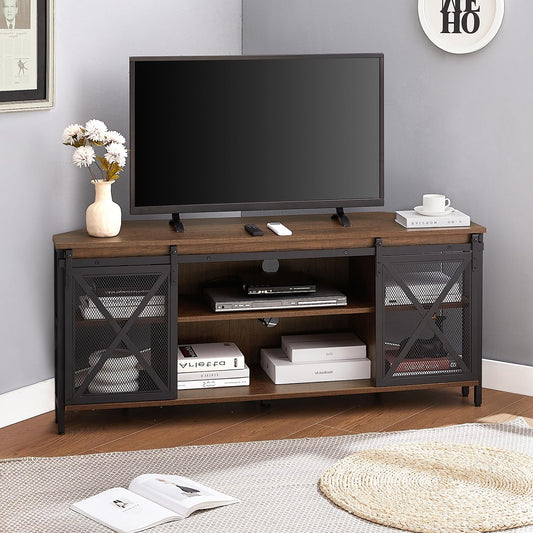 Corner TV Stand for 55 Inch TV, Rustic Corner Ente... (Brown | Engineered Wood)