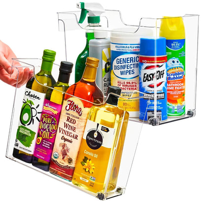 Sorbus Roll Out Bottle Organization Bins - 2 Sizes Pantry Under Sink Organizer with Wheels & Handles - Clear Plastic Organizing Containers for Cleaning Supplies - Kitchen Cabinet Laundry Room Storage