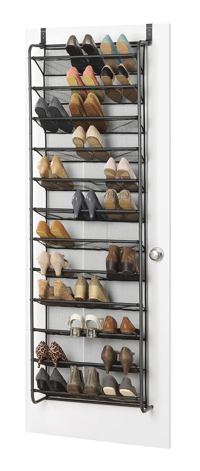 Whitmor 36 Pair Over the Door Shoe Organizer, 12 Tier Hanging Shoe Organizer, Heavy Duty Metal & Mesh Shoe Holder, Hanging Shoe Rack for Closet Storage, 74"H x 21.7"W x 7.5"D, Gunmetal Gray