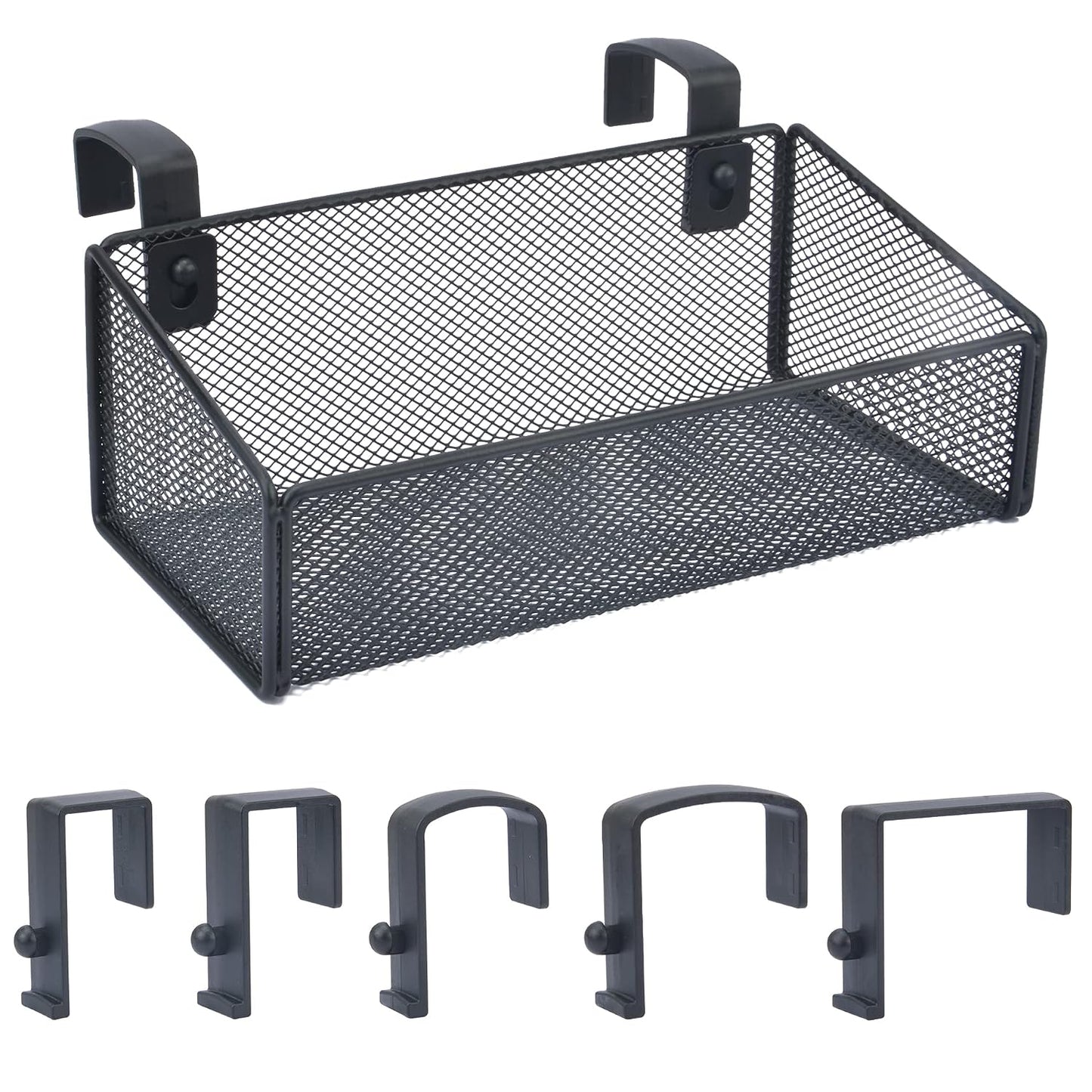 Bedside Caddy Hanging Storage Basket Beside Shelf Metal Organizer for Collage Dorm Bunk Bed,Hospital Bed,Baby Bed - Bedroom Essentials for Magazine,Remote Control,Phone,Drinks (Black)