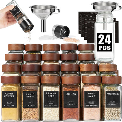 Glass Spice Containers for Kitchen: 24P 4oz Dishwasher Safe Jars