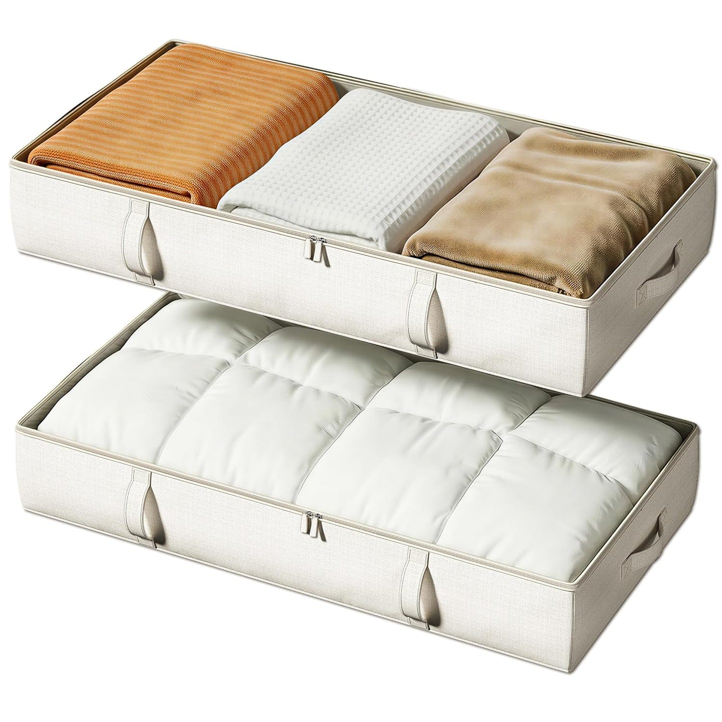 Side-Supported Under Bed Storage Containers, 6 Inc... (2 Count | Beige)