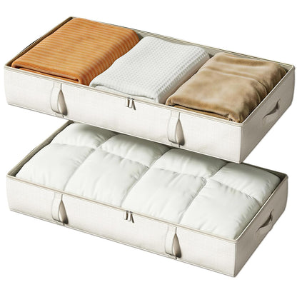 Side-Supported Under Bed Storage Containers, 6 Inc... (2 Count | Beige)