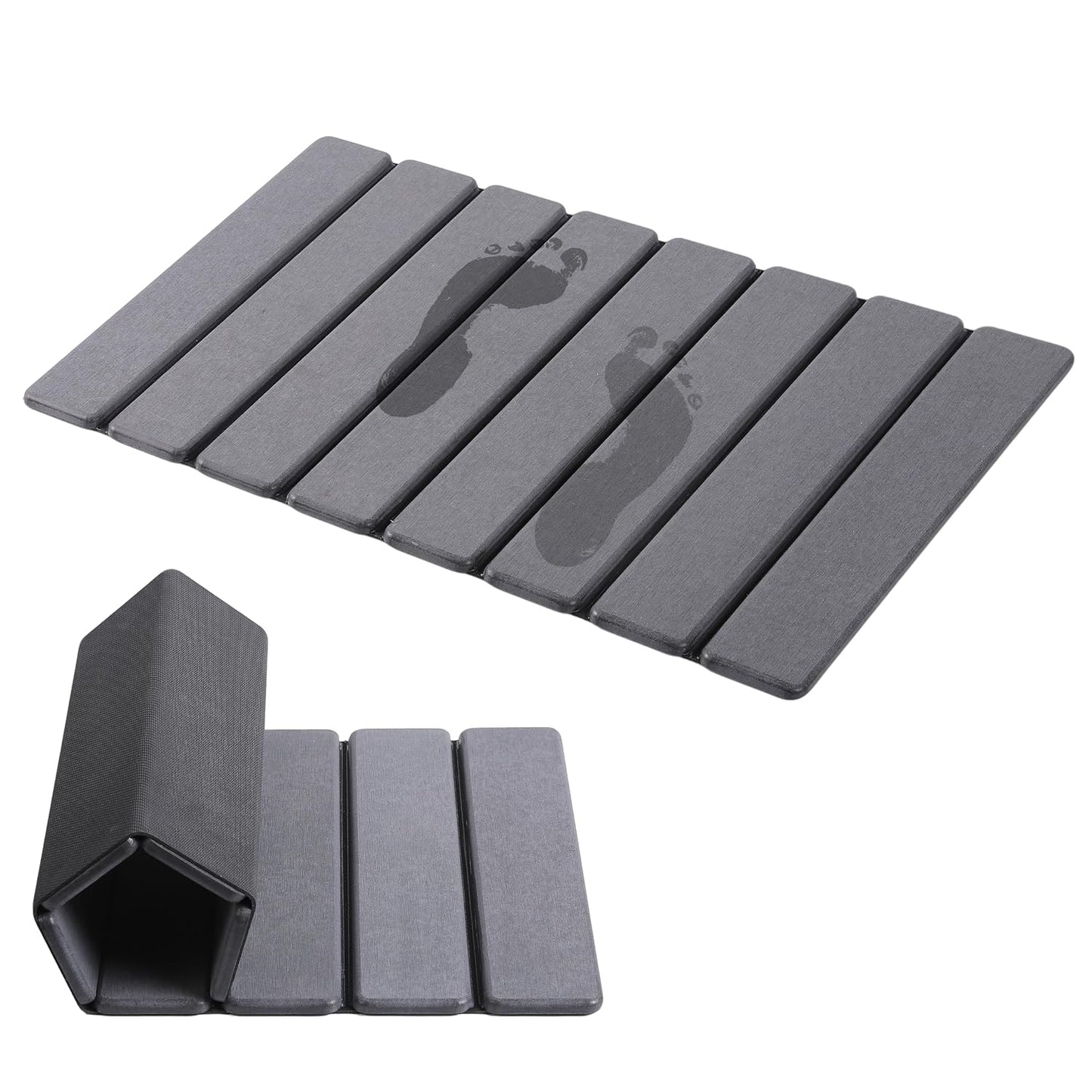 Large Foldable Stone Bath Mat, 23.6" x 15.5" Non-Slip Stone Shower Mat, Super Absorbent Diatomaceous Earth Mats, Quick Drying Bath Mats for Bathroom, Easy to Clean