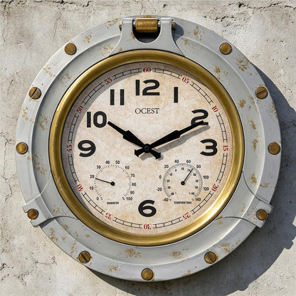 18 Inch Large Outdoor Wall Clock, Thermometer Hygrometer | Waterproof design, silent lightweight build, large easy-read numbers, vintage style for patio, garden, porch, pool, farmhouse