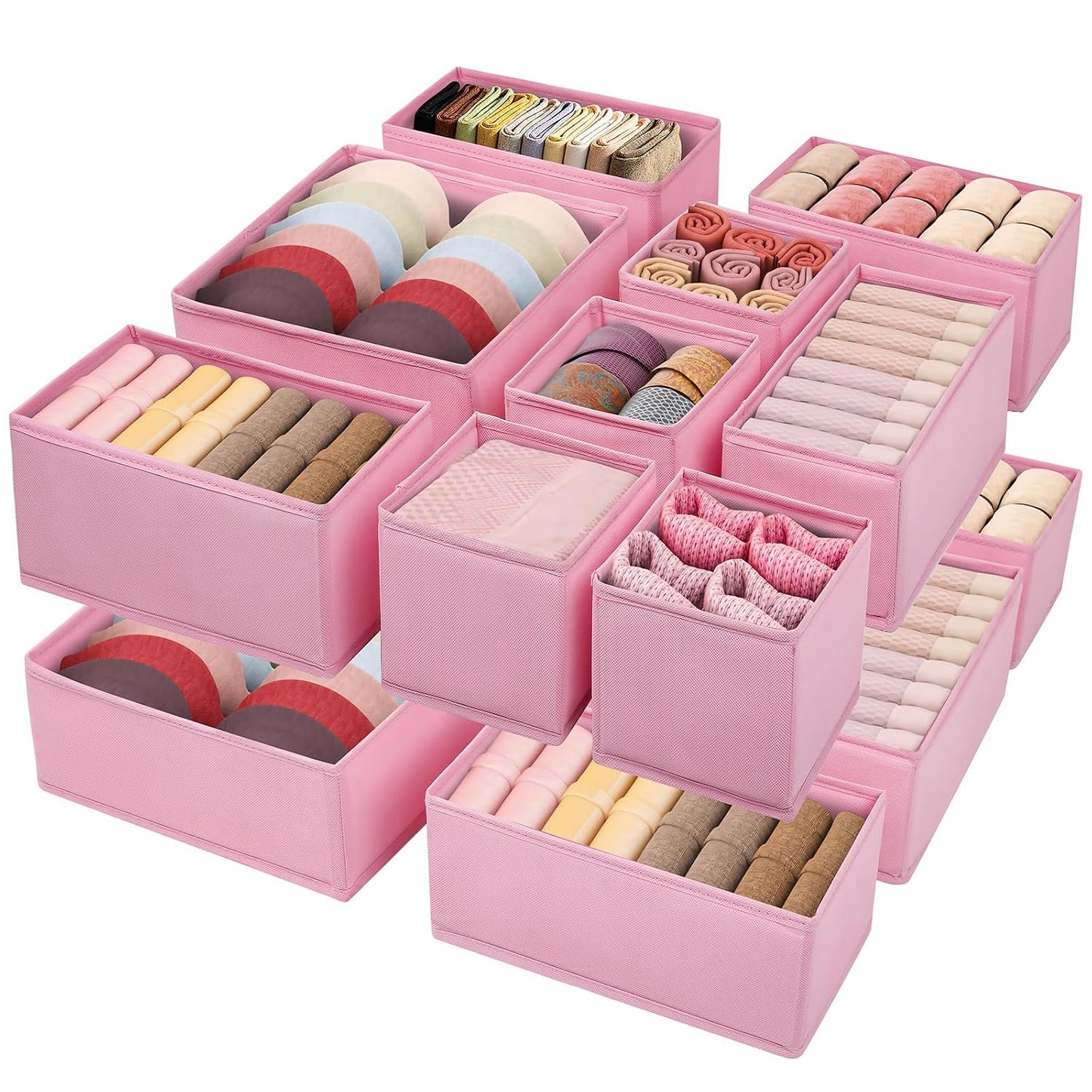 Drawer Clothing Organizer 16-Pack, Pink 3 Sizes Underwear Drawer Dividers, Fabric Folding Wardrobe Organizer for Baby Clothes, Bras, Underwear, Underpants, Belts, Socks, Ties, etc.