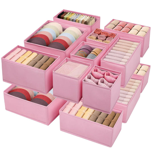 Drawer Clothing Organizer 16-Pack, Pink 3 Sizes Underwear Drawer Dividers, Fabric Folding Wardrobe Organizer for Baby Clothes, Bras, Underwear, Underpants, Belts, Socks, Ties, etc.