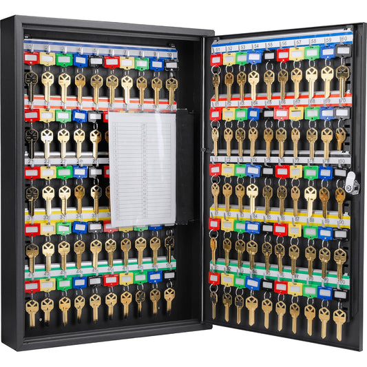 Barska 100-Position Key Lock Box – Solid Steel Key Cabinet with Adjustable Numbered Hooks, Key Log Sheet, Color Tags & Index Chart – Wall-Mount Organizer, Black Finish Key Organizer Keybox