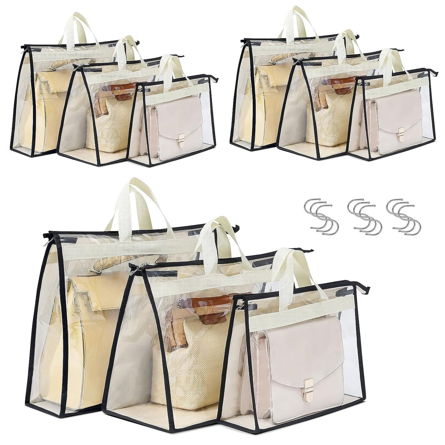 9 Pack Dust Bags for Handbags, Clear Handbag Storage, Purse Storage Organizer for Closet, Purse Cover Hanging Closet Organizer with Zipper | Purse Storage Organizer for Closet, Purse Cover Hanging Closet Organizer with Zipper
