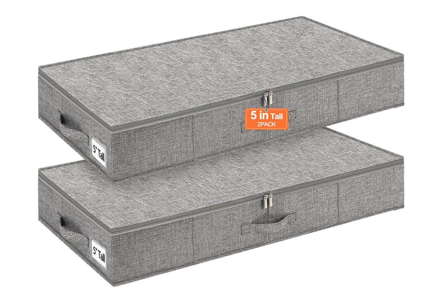 punemi 5 inch High Sturdy Low Profile Under Bed Storage, 2 Pack, Grey | Shallow Storage Bin with Sturdy Sides & Bottom, Ideal for Clothes, Blankets & Toys, Fits Under Cribs, Sofas & Dorm Beds