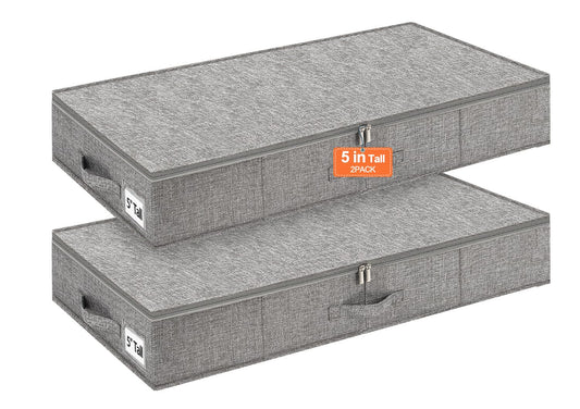 5 inch High Sturdy Low Profile Under Bed Storage,... (2 Count | Grey | Linen)