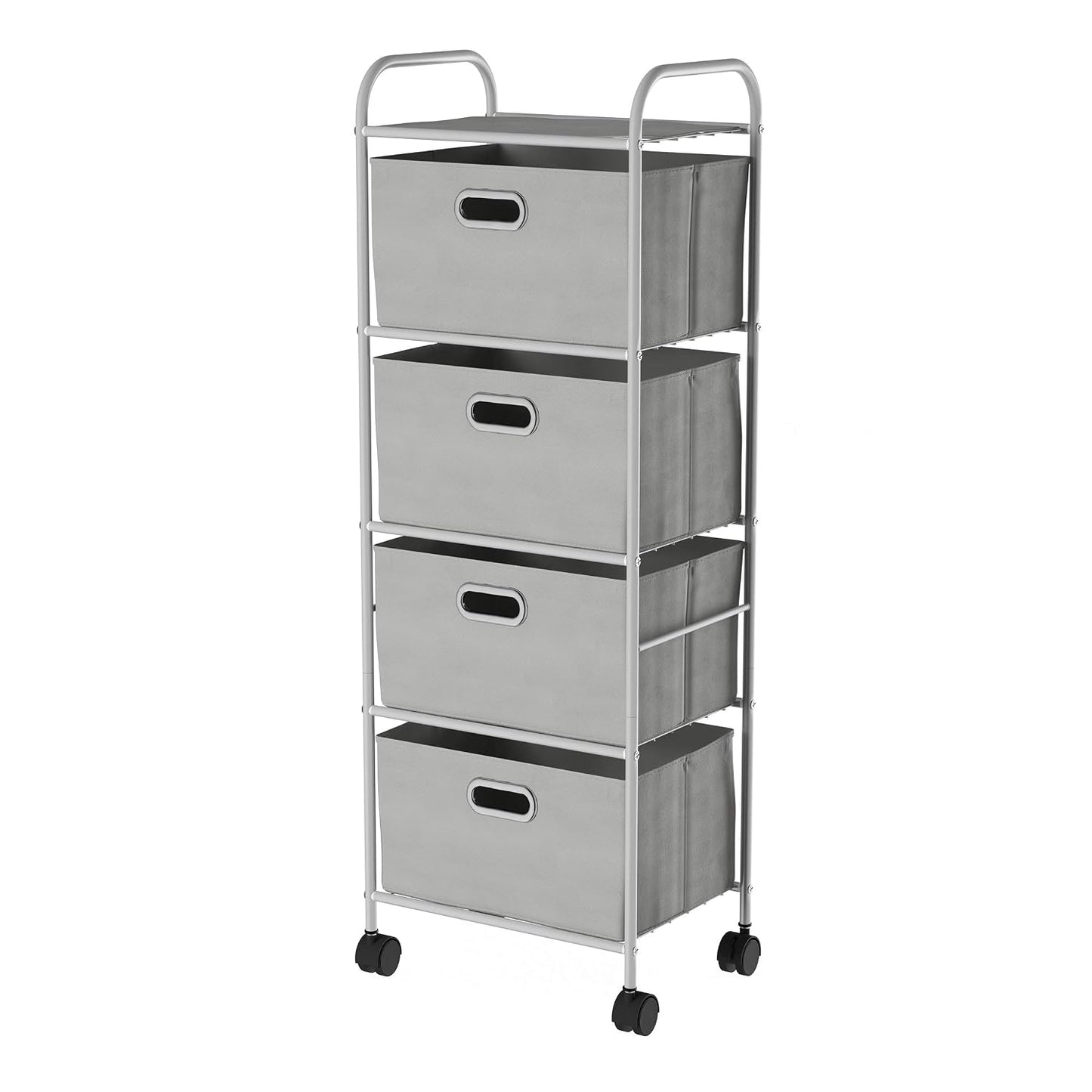 4-Drawer Fabric Dresser - Slim Clothes Storage Organizer with Wheels and Metal Frame - Rolling Cart for Closet, Home, or Office by Lavish Home (Gray)