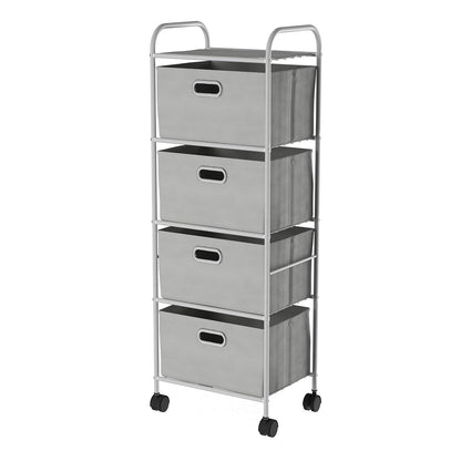 4-Drawer Fabric Dresser - Slim Clothes Storage Organizer with Wheels and Metal Frame - Rolling Cart for Closet, Home, or Office by Lavish Home (Gray)
