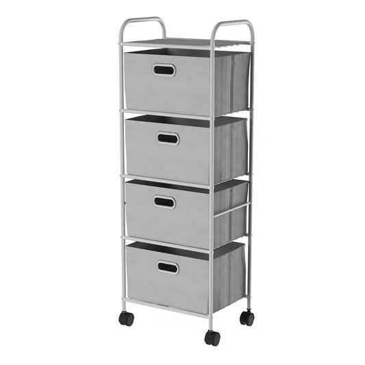 4-Drawer Fabric Dresser - Slim Clothes Storage Organizer with Wheels and Metal Frame - Rolling Cart for Closet, Home, or Office by Lavish Home (Gray)