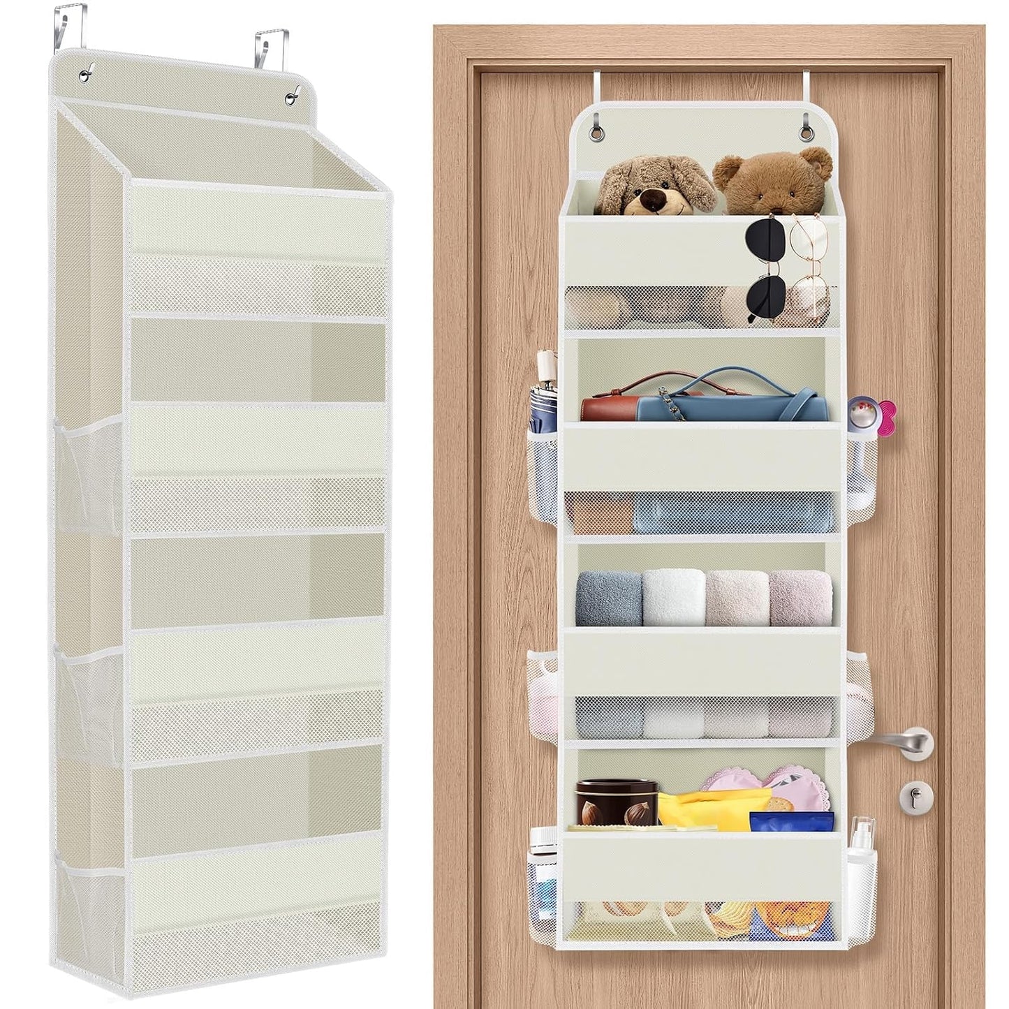 1Pack Over The Door Organizer Large Capacity Hanging Storage Room Organizer | 40 lb Capacity, Ultra-Sturdy, Foldable, Mesh Design with Clear Window, Space-Saving Organizer for Pantry, Nursery & Closet