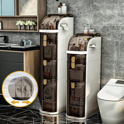 4-Tiers Slim Bathroom Storage Cabinet with Drawers & Tissue Box | Plastic Narrow Rolling Bathroom Tower Cart Waterproof & No Installation for Small Spaces Kitchen Laundry Living Room