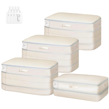 Comforter Storage Bag - Large Capacity Bedding Storage Bags Ultra Space Saving Self Compression Organizer, Washable Compression Bags for Storage Comforter Blanket Duvet Pillow, 4-Pack, Beige