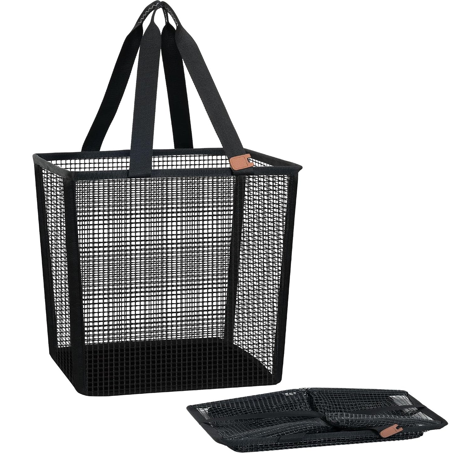 STORAGE MANIAC Collapsible Laundry Basket, 16.9 Gal. Large Pop-up Laundry Hamper with Long Carry Handles, Space-Saving Foldable Clothes Hamper with Bottom Elastic Band, Travel Laundry Bags, Mesh Black