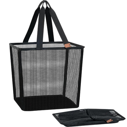 STORAGE MANIAC Collapsible Laundry Basket, 16.9 Gal. Large Pop-up Laundry Hamper with Long Carry Handles, Space-Saving Foldable Clothes Hamper with Bottom Elastic Band, Travel Laundry Bags, Mesh Black