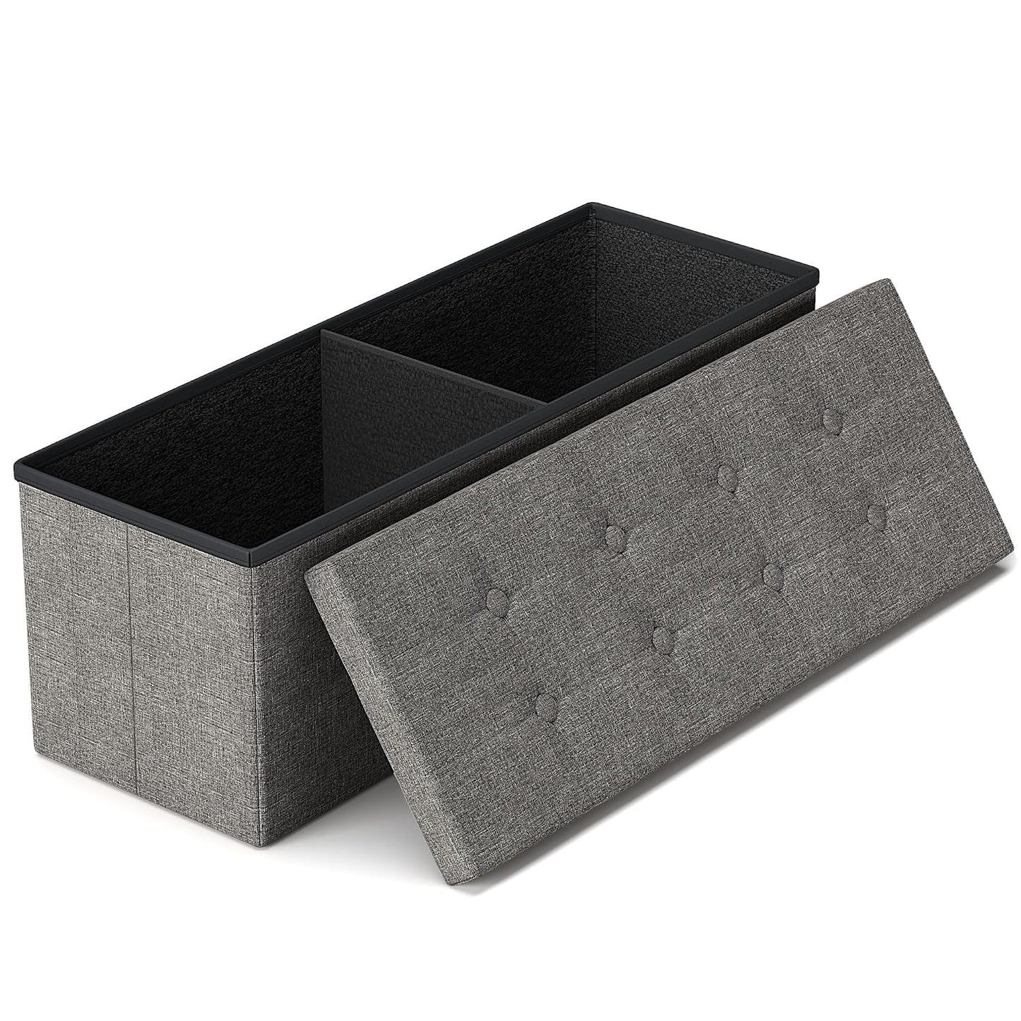 43 Inches Folding Storage Ottoman Bench, Storage Chest, Grey | Ottoman Foot Rest, End of Bed Bench, Load 660 lb, Storage Box for Living Room, Bedroom, Entryway