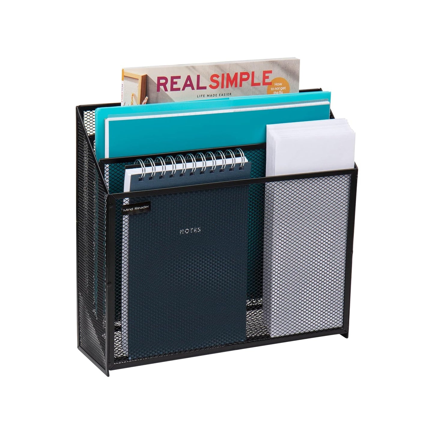 Mind Reader Vertical File Storage, Desktop Organizer, Workspace, Office, Metal Mesh, 12.5"L x 3.75"W x 11.5"H, Black