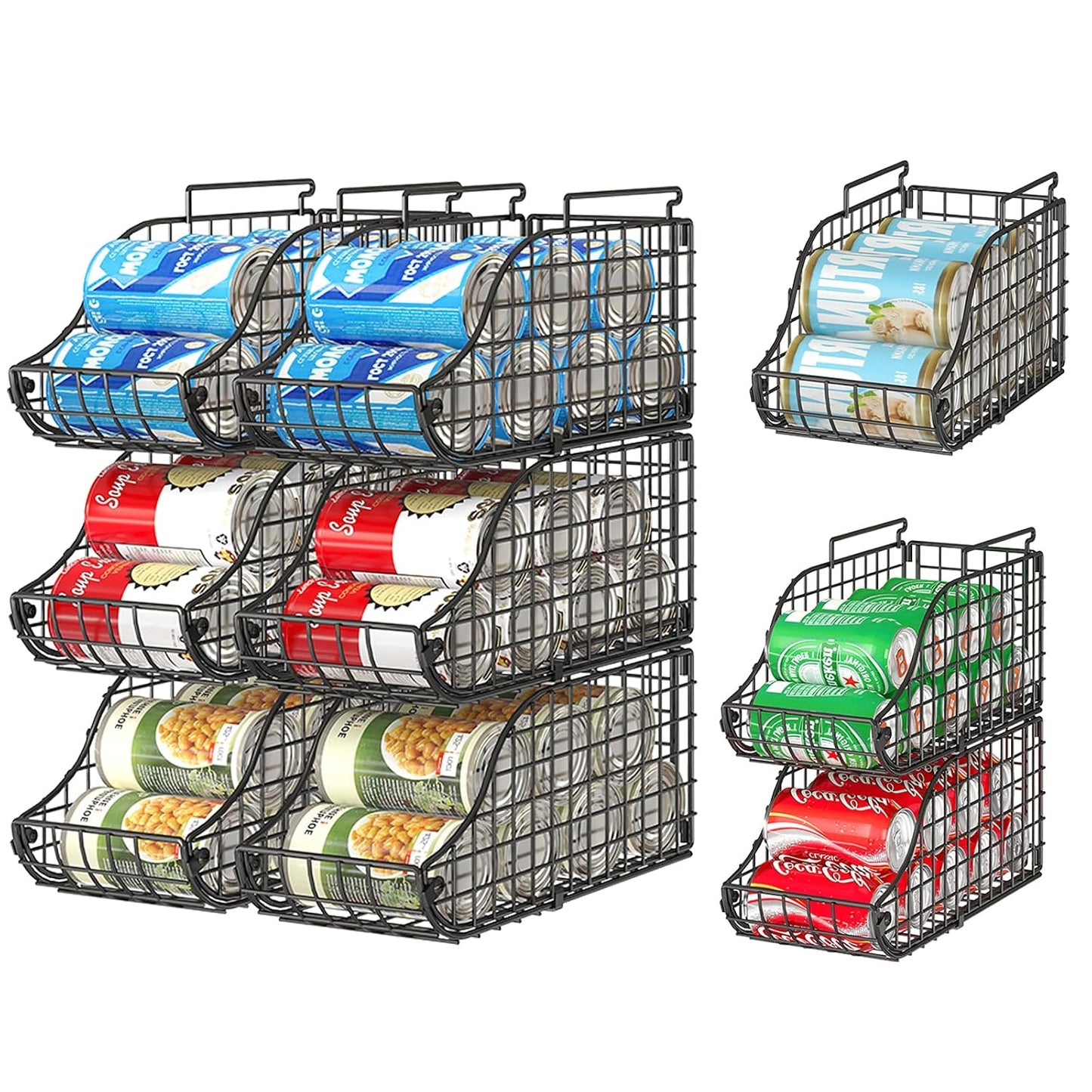 6-Pack Can Storage Organizer Pantry, Stackable Kit... (Black | Iron)
