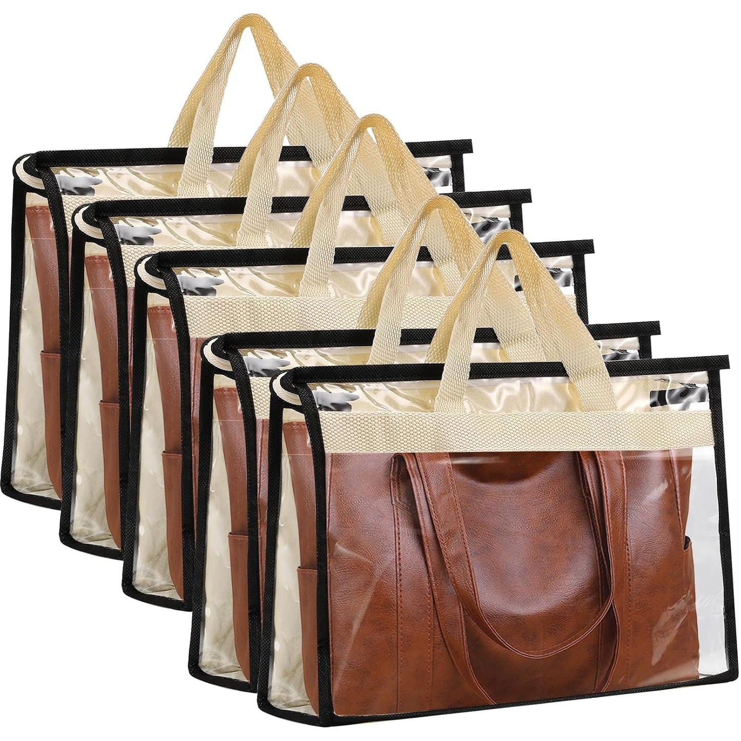 5 Pack Dust Bags for Handbags, Purse Dust Bags, X-Large | Purse Dust Bags with Zipper and Handle, Clear Anti-dust Purse Storage Bag, Hanging Handbags Cover for Closet Hanging Storage