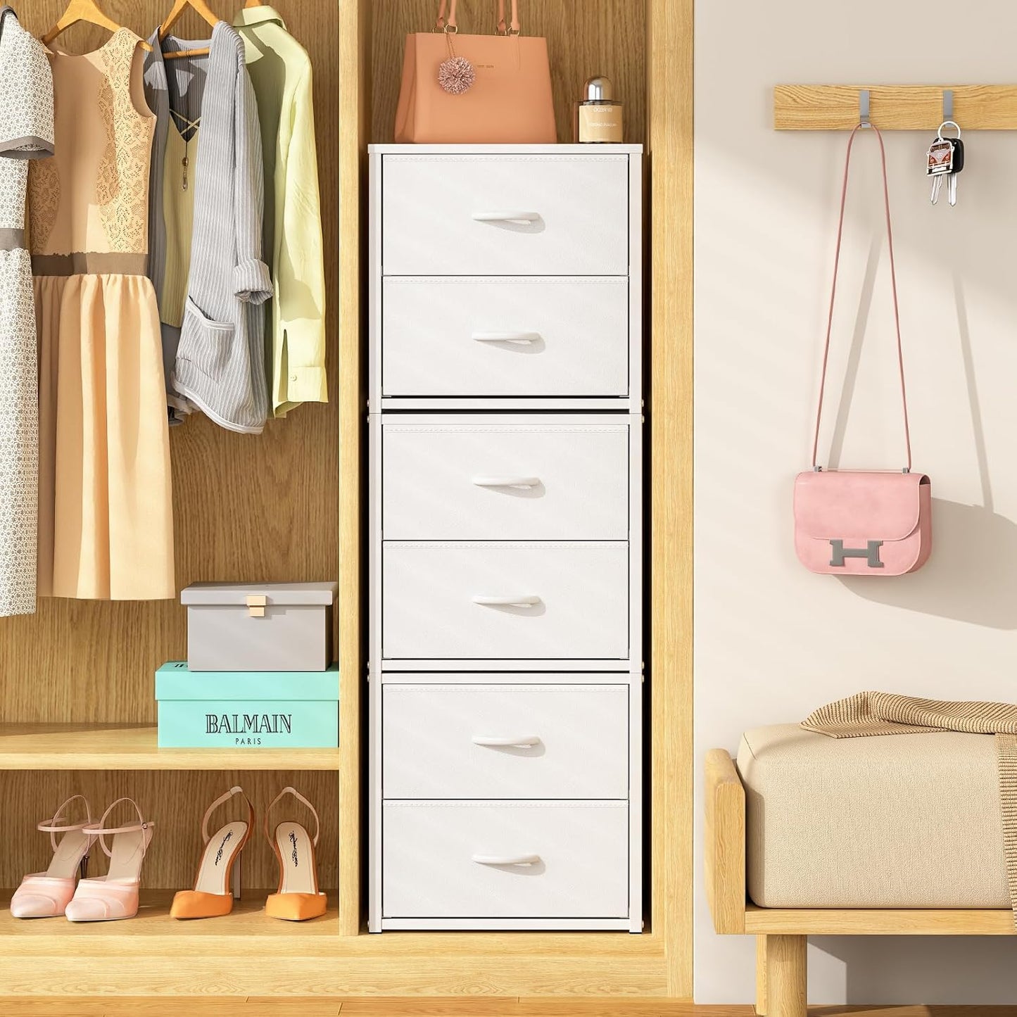 3-Pack Stackable Storage Drawers (6 Drawers Total), White Closet Organizer for Clothes, Stackable Drawer Dresser for Closet, Stackable Drawers for Bedroom, Living Room, Pantry, Under Bed
