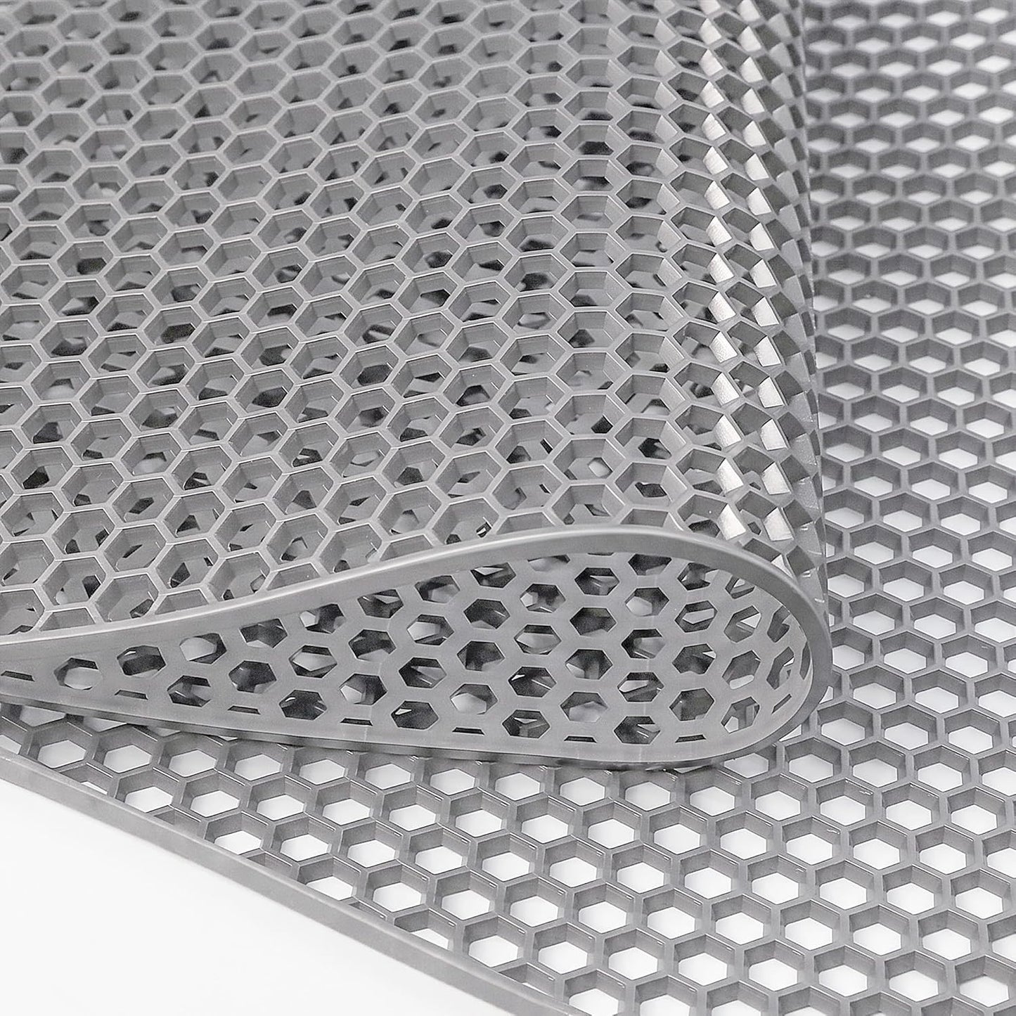 WochiTV Drainage Mat, 4mm PVC Hexagonal Non-Slip Pool Floor Mat, Anti-Fatigue Splash Matting for Swimming Pool, Patio, Garage, Bathroom, Kitchen - Heavy Duty Cuttable Roll, 3x4.9Ft Grey