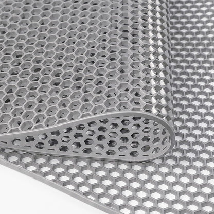 WochiTV Drainage Mat, 4mm PVC Hexagonal Non-Slip Pool Floor Mat, Anti-Fatigue Splash Matting for Swimming Pool, Patio, Garage, Bathroom, Kitchen - Heavy Duty Cuttable Roll, 3x4.9Ft Grey