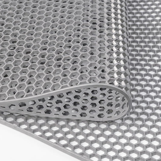 WochiTV Drainage Mat, 4mm PVC Hexagonal Non-Slip Pool Floor Mat, Anti-Fatigue Splash Matting for Swimming Pool, Patio, Garage, Bathroom, Kitchen - Heavy Duty Cuttable Roll, 3x4.9Ft Grey