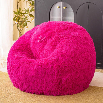 Hot Pink fluffy bean bag chair covers (No Filler), comfy Plush Hot Pink bean bag chair Cover for bedroom, stuffed animal Storage, kids adults teens girls bean bag chairs, Anti-Slip