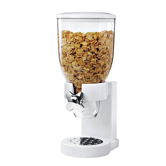 Zevro Indispensable Single Dry Food Dispenser – Countertop Cereal Dispenser with Portion Control, 17.5 oz Capacity, Airtight BPA-Free Food Storage, White/Chrome