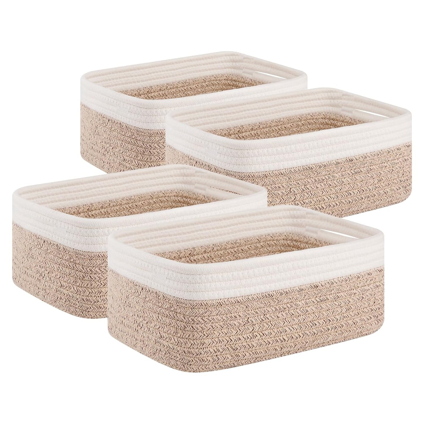 OIAHOMY 4 Pack Storage Baskets for Organizing, Small Bins for Shelves, Cute Decorative Storage Bins, Organizer Baskets for Gifts Empty, 11.8''Lx7.8''Wx4.7''H, Brown/White