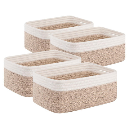 OIAHOMY 4 Pack Storage Baskets for Organizing, Small Bins for Shelves, Cute Decorative Storage Bins, Organizer Baskets for Gifts Empty, 11.8''Lx7.8''Wx4.7''H, Brown/White