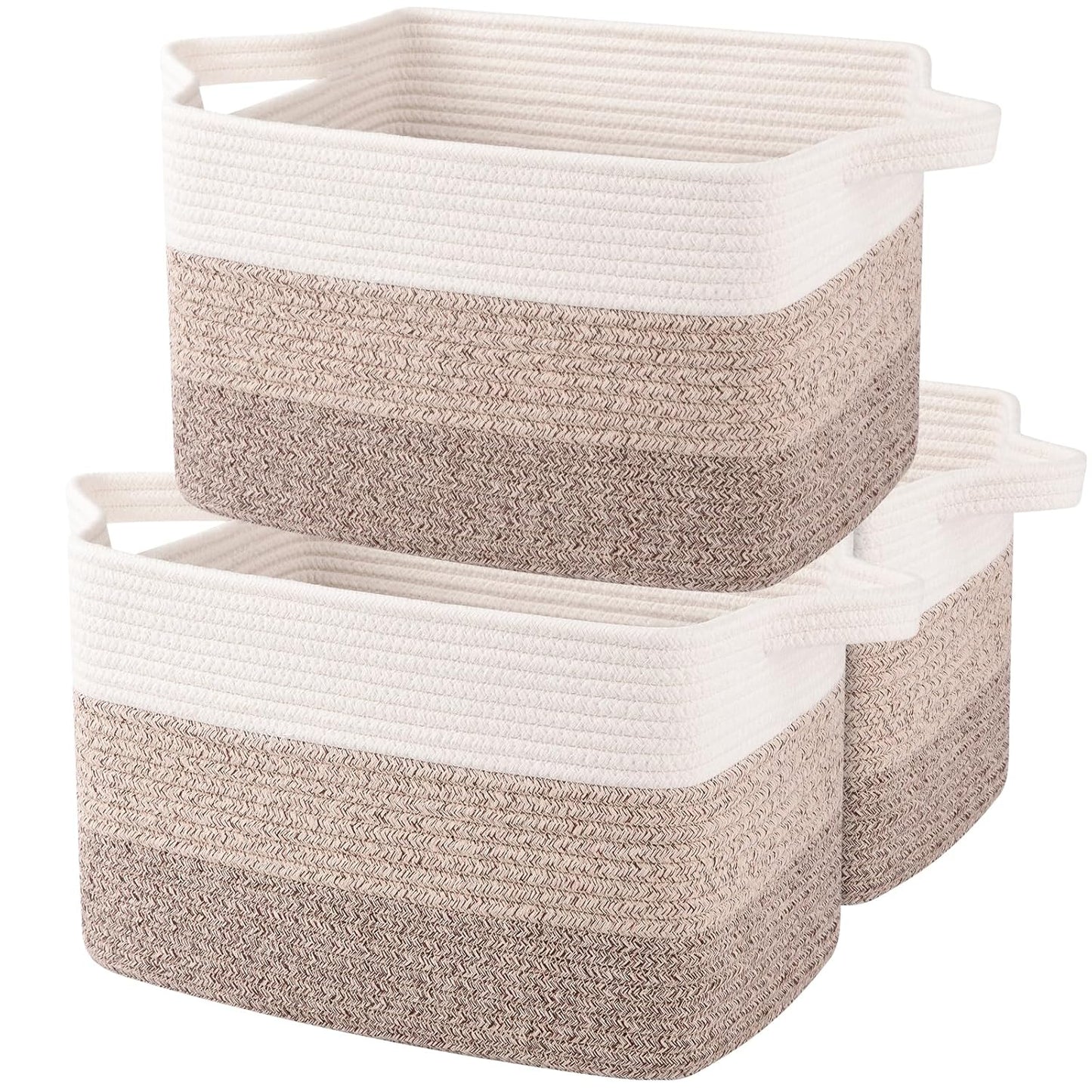 OIAHOMY Storage Basket, Woven Baskets for Storage, Cotton Rope Basket for toys,Towel Baskets for Bathroom - Pack of 3, Gradient Yellow