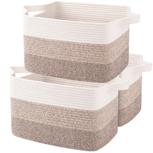OIAHOMY Storage Basket, Woven Baskets for Storage, Cotton Rope Basket for toys,Towel Baskets for Bathroom - Pack of 3, Gradient Yellow