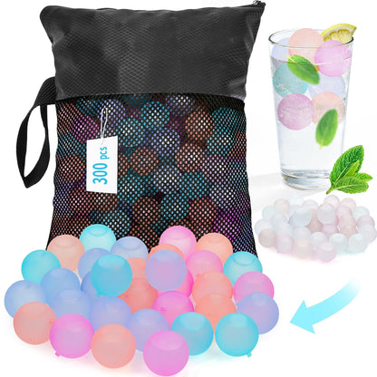 Reusable Ice Cubes for Coolers, Color-Changing, Round, 300 Pack | BPA-Free Plastic Ice Cubes, Fake Ice Look, Won't Dilute Flavor, Refreezable, Storage Bag, Whiskey Coffee Bars, Party Drinks