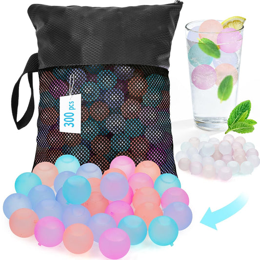 Reusable Ice Cubes for Coolers, Color-Changing, Round, 300 Pack | BPA-Free Plastic Ice Cubes, Fake Ice Look, Won't Dilute Flavor, Refreezable, Storage Bag, Whiskey Coffee Bars, Party Drinks