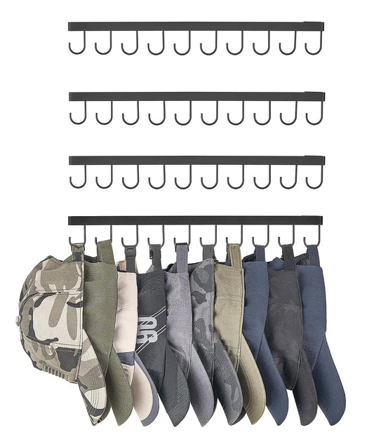 Mkono Hat Organizer, Metal Hat Rack for Wall Storage Holds 40 Caps Set of 4 | Space-Saving, Rust-Proof Coating, Sturdy & Durable, Holder Baseball Caps Scarves Bags Keys Belts, Bedroom Entryroom Closet