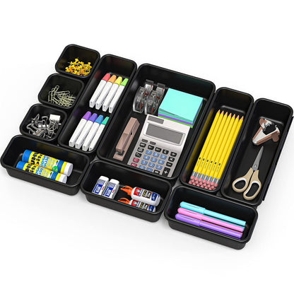 Simple Houseware Interlocking Desk Drawer Bins Organizer, 10 Packs, Black | Great for Makeup Vanity, Bathroom, Office Drawers