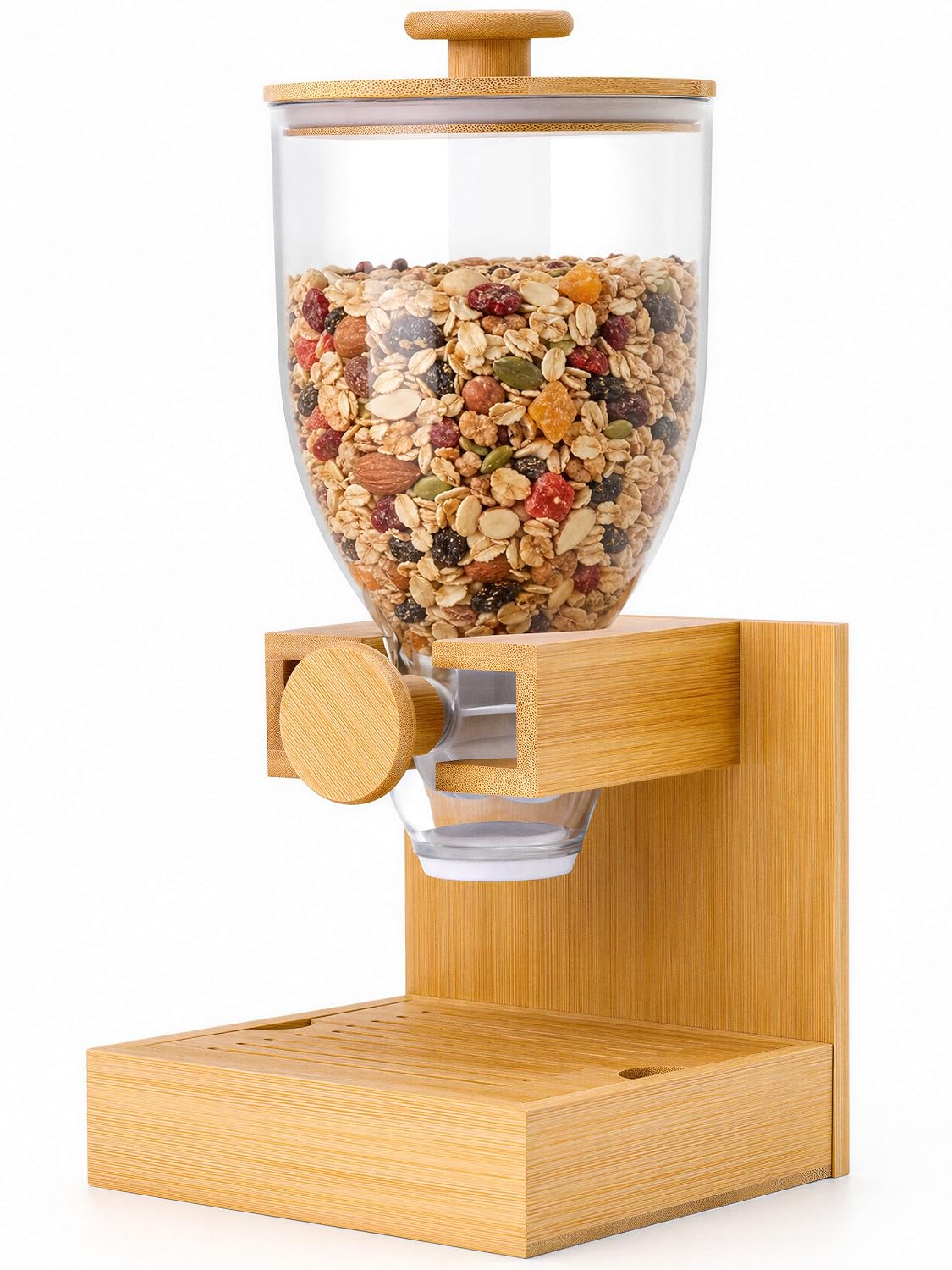 Bamboo Cereal Dispenser Countertop, 2L Airtight Single Pack