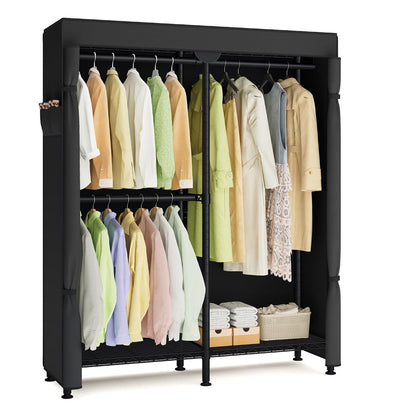 SONGMICS Clothing Rack, Heavy-Duty Garment Rack with Adjustable Storage Shelves and Hanging Rails, Fabric Cover, Freestanding Portable Wardrobe Closet, Ink Black ULGR424BH01