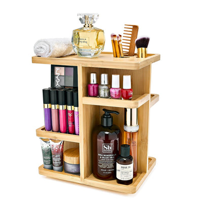 360° Makeup Organizer - Bamboo Wood Make Up Storag... (Tan | Bamboo)