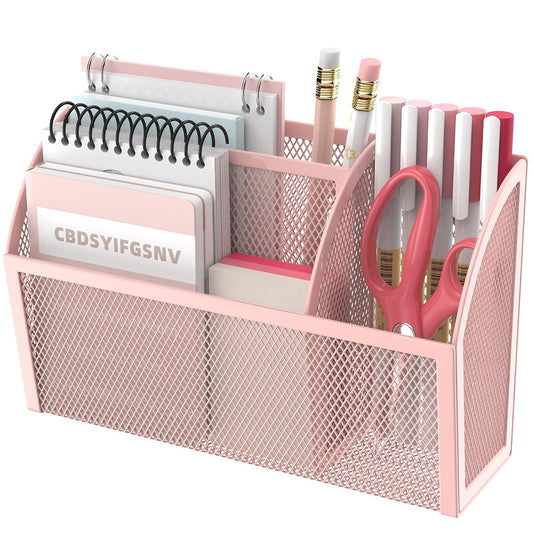 DALTACK 3-Grid Magnetic Pencil Holder, Strong Magnet Locker Organizer, Pink | Mesh Magnetic Shelf, Marker Holder Perfect for Whiteboard, Refrigerator and Locker Accessories