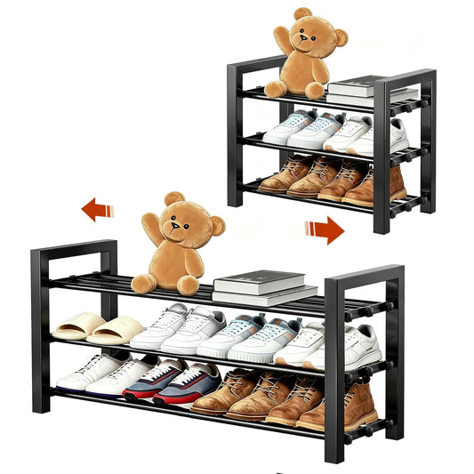 Upgraded 3-Tier Expandable Shoe Rack, Adjustable S... (Black | Iron)