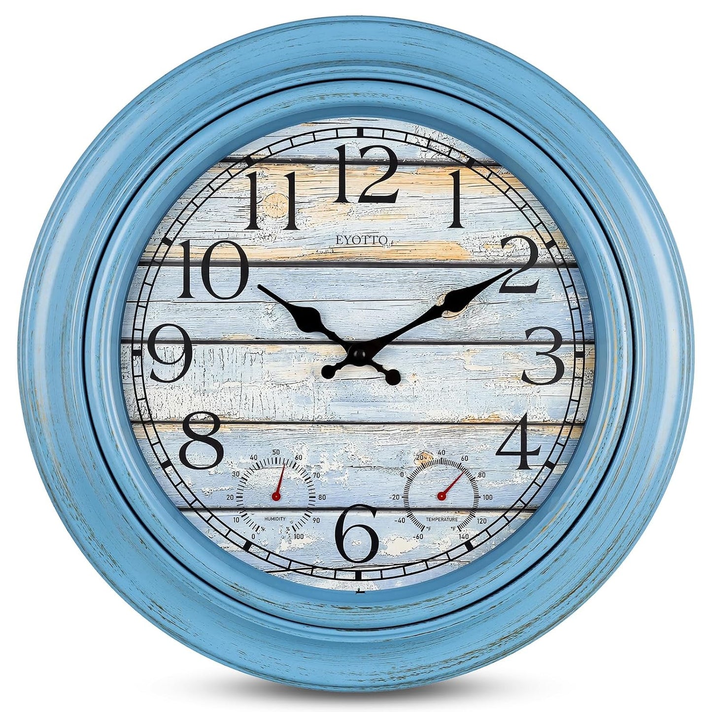 eYotto 18-Inch Outdoor Wall Clock with Waterproof Thermometer & Hygrometer | Weather-Resistant, Battery Operated, Large Easy-Read Dial, Silent Non-Ticking; Patio, Pool, Garden, Porch, Beach House Decor