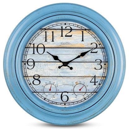 eYotto 18-Inch Outdoor Wall Clock with Waterproof Thermometer & Hygrometer | Weather-Resistant, Battery Operated, Large Easy-Read Dial, Silent Non-Ticking; Patio, Pool, Garden, Porch, Beach House Decor
