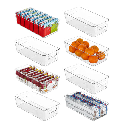 8pcs Clear Storage Bins with Handles (Transparent)